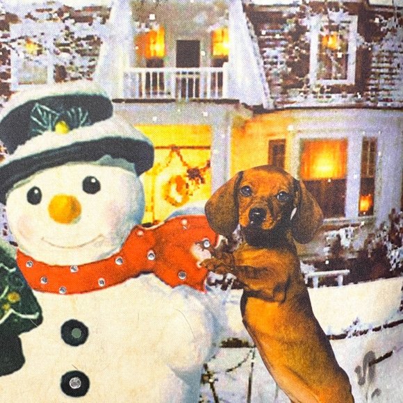 Dachshund bag with matching wallet, Christmas doxie with snowman friend - Picture 3 of 15